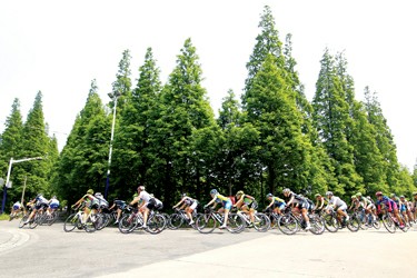 周国强图片说明:美丽的崇明岛,让自行车选手仿佛在公园里进行比赛 本版图片记者 周国强 摄